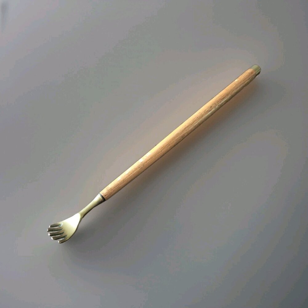 Back Scratcher Removeable Brass Hand Five Fingers  Wood Handle-19 inch- Vintage